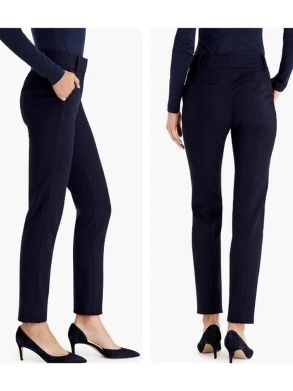 J. Crew Cameron Black Tailored Straight Leg Pants European Fabric, Size 12 Tall